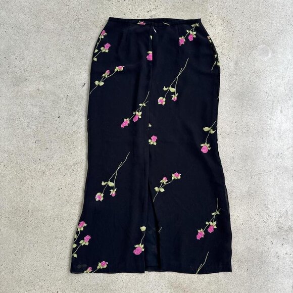 vintage black floral print skirt - Picture 2 of 7